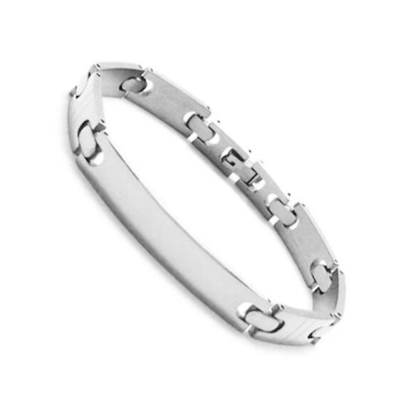 CLASSIC 8" THIN CENTER SCORED SECTION LINK STAINLESS STEEL BRACELET ENGRAVABLE - Picture 2 of 4